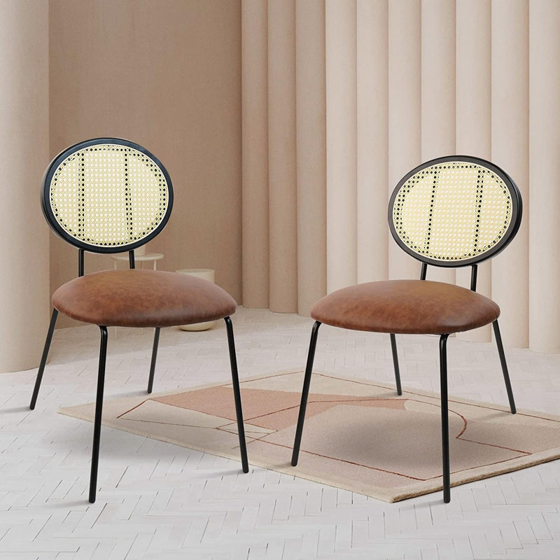 Corrigan Studio® Kitchen Dining Chairs with Rattan Backrest and Industrial Upholstered (2PK